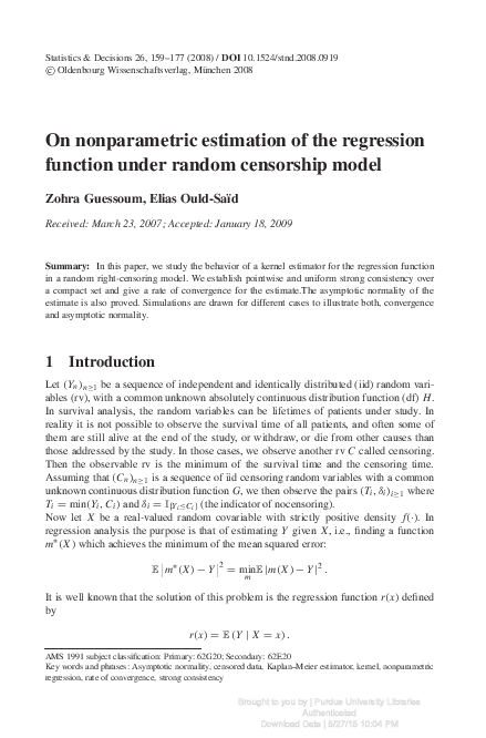 (PDF) On nonparametric estimation of the regression function under ...