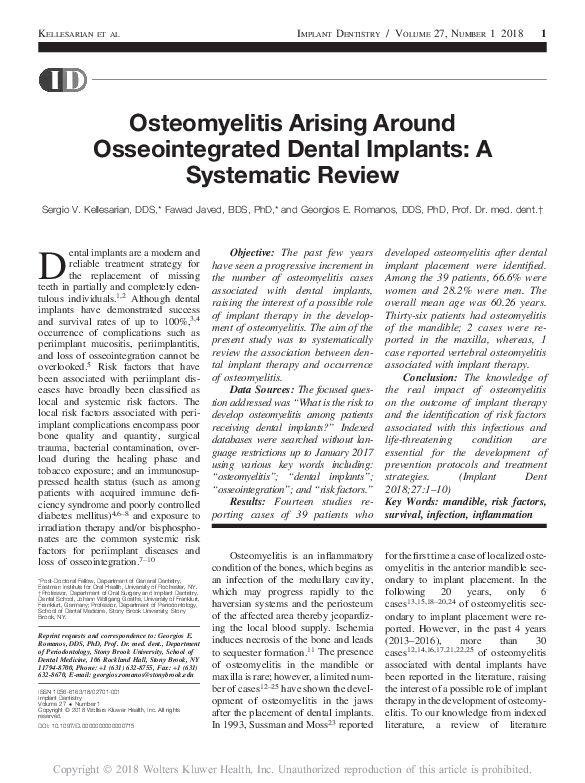 (PDF) Osteomyelitis Arising Around Osseointegrated Dental Implants A