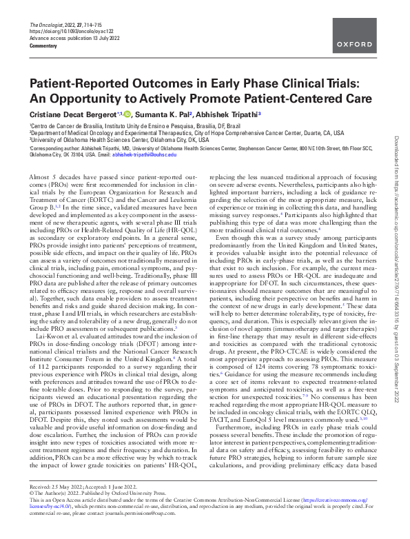 (PDF) Patient-Reported Outcomes in Early Phase Clinical Trials: An ...