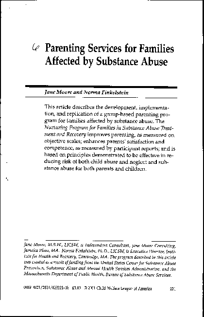 (PDF) Parenting services for families affected by substance abuse