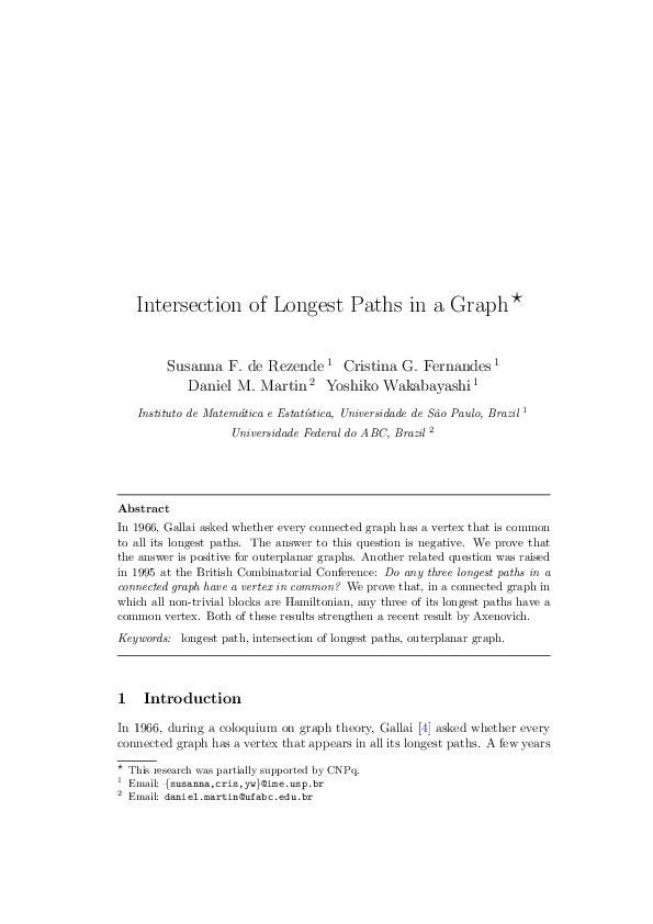 (PDF) Intersection of Longest Paths in a Graph