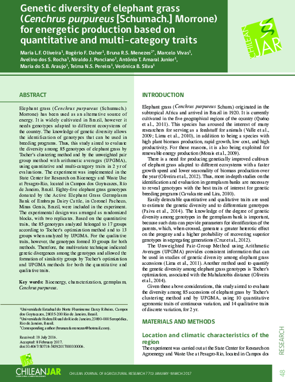 (PDF) Genetic diversity of elephant grass (Cenchrus purpureus [Schumach ...