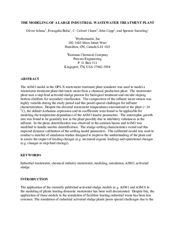(PDF) The Modeling of a Large Industrial Wastewater Treatment Plant
