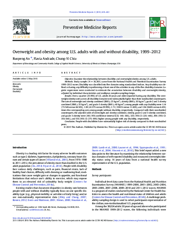 (PDF) Overweight and obesity among U.S. adults with and without ...