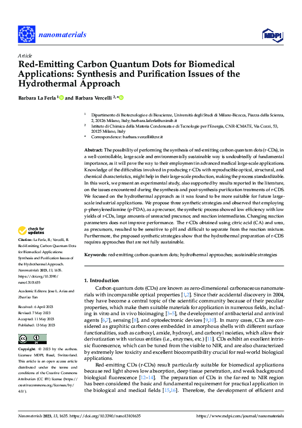 (PDF) Red-Emitting Carbon Quantum Dots for Biomedical Applications ...