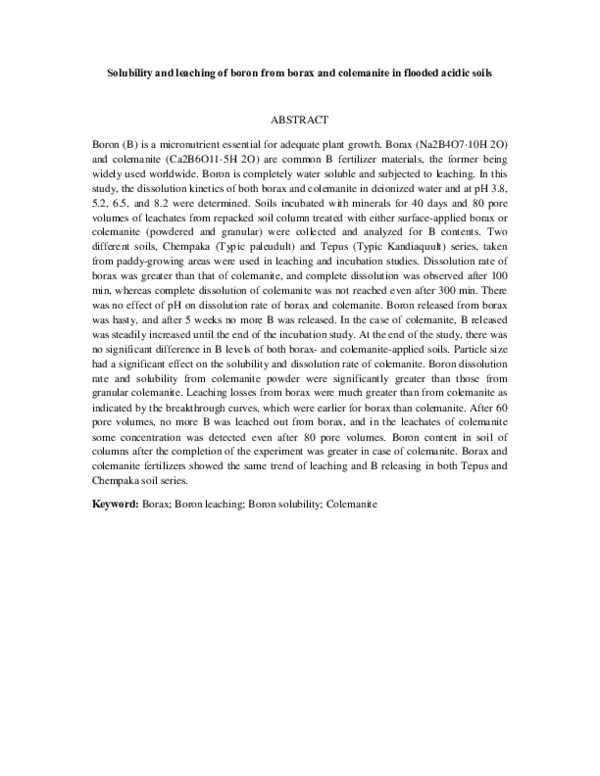(PDF) Solubility and Leaching of Boron from Borax and Colemanite in