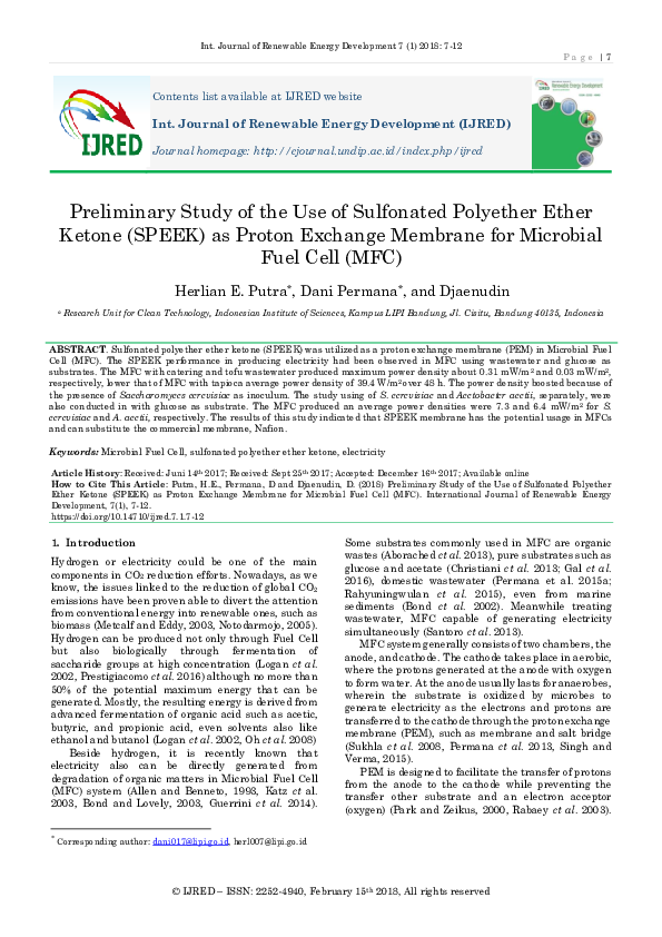 (PDF) Preliminary Study of the Use of Sulphonated Polyether Ether ...