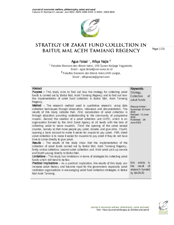 (PDF) Strategy of Zakat Fund Collection in Baitul Mal Aceh Tamiang Regency