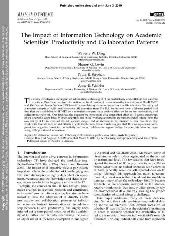(PDF) The Impact of Information Technology on Academic Scientists ...