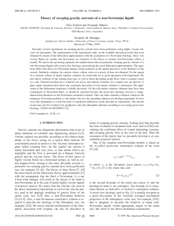 (PDF) Theory of creeping gravity currents of a non-Newtonian liquid