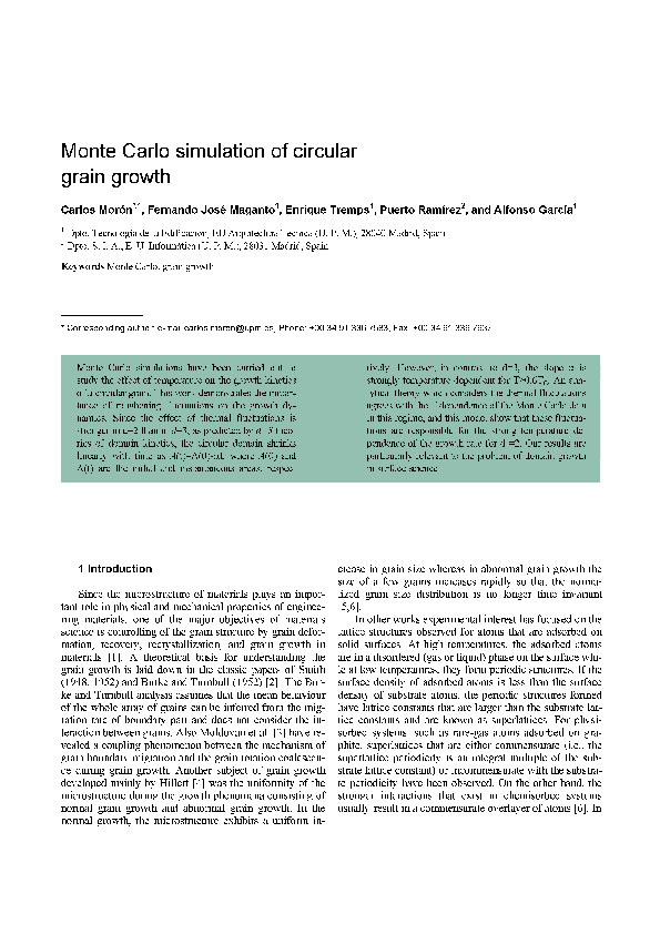 (PDF) Monte Carlo simulation of circular grain growth