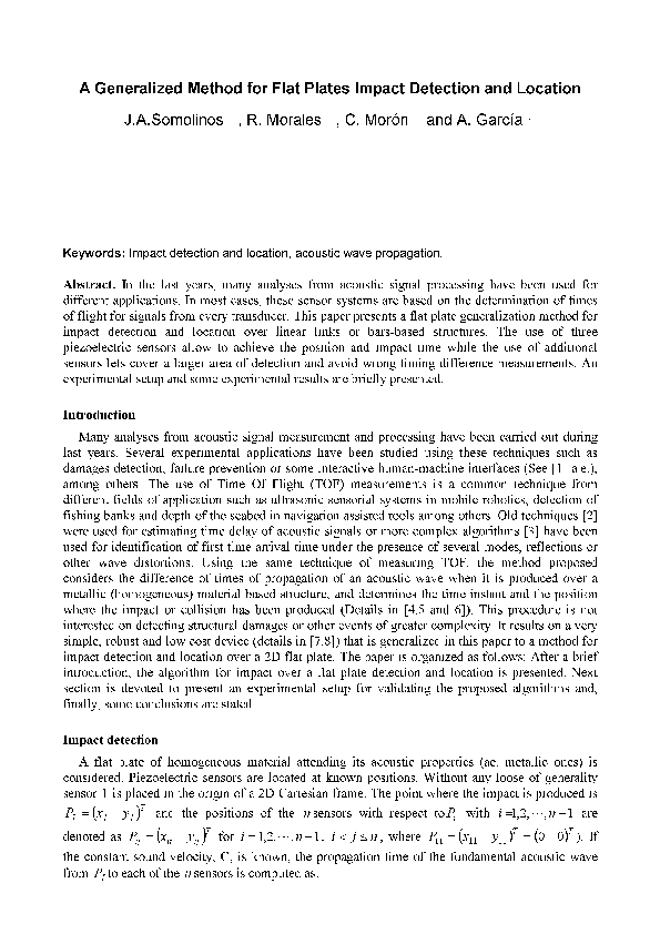 (PDF) A Generalized Method for Flat Plates Impact Detection and Location