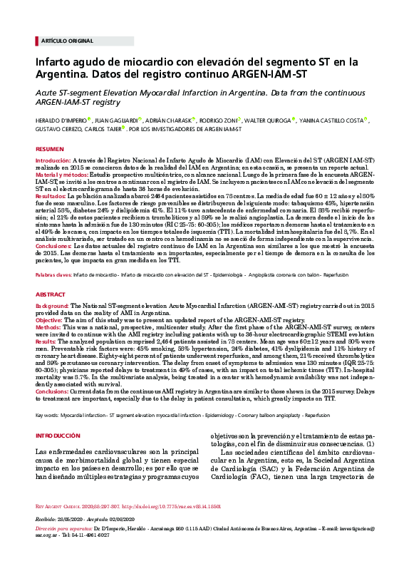 (PDF) Infarto agudo de miocardio con elevación del segmento ST en la ...
