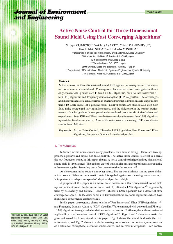 (PDF) Active Noise Control for Three-Dimensional Sound Field Using Fast ...