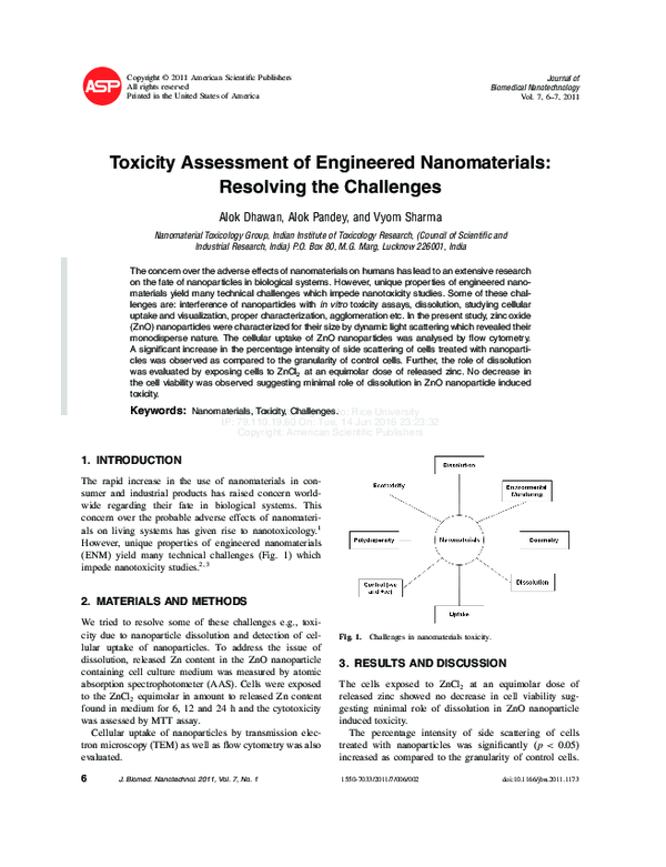 (PDF) Toxicity Assessment of Engineered Nanomaterials: Resolving the ...