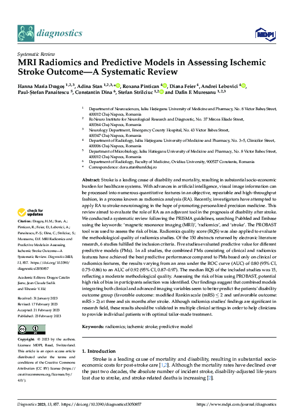 (PDF) MRI Radiomics and Predictive Models in Assessing Ischemic Stroke ...