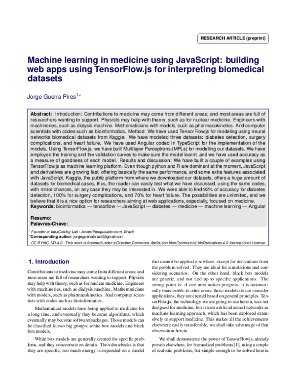 (PDF) Machine learning in medicine using JavaScript: building web apps ...