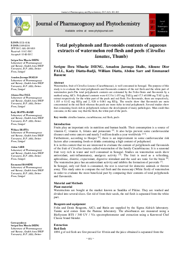 (PDF) Total polyphenols and flavonoids contents of aqueous extracts of ...