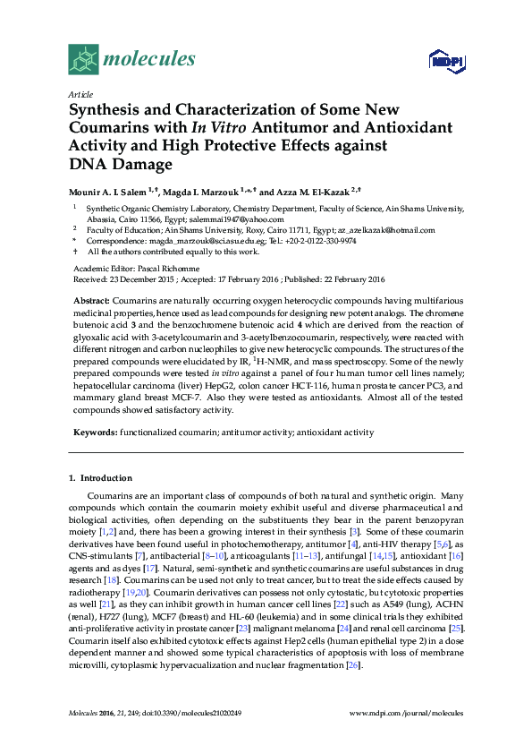 (PDF) Synthesis and Characterization of Some New Coumarins with in ...
