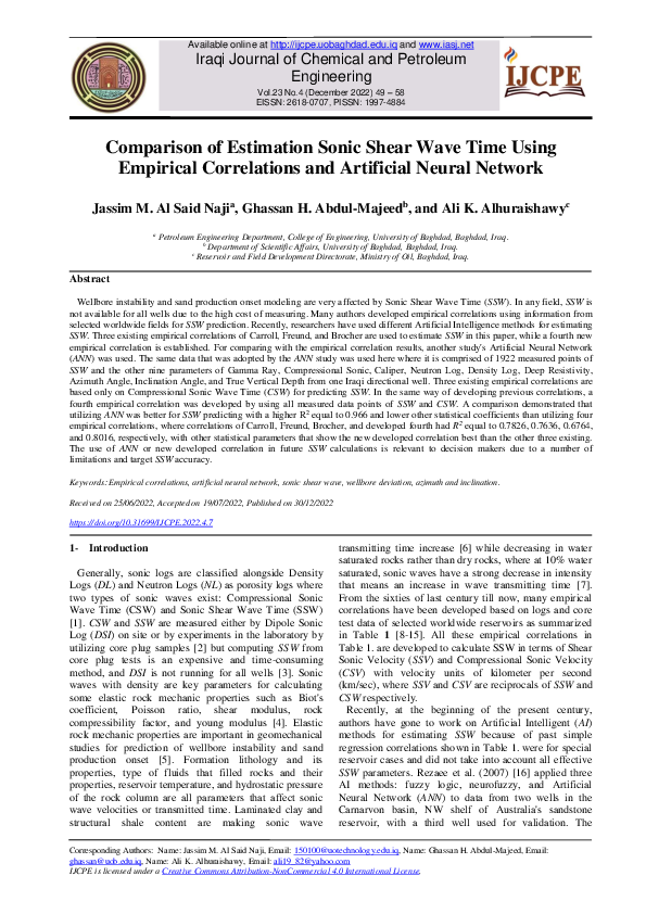 (PDF) Comparison of Estimation Sonic Shear Wave Time Using Empirical ...