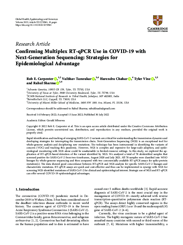 (PDF) Confirming Multiplex Q-PCR Use in COVID-19 with Next Generation ...