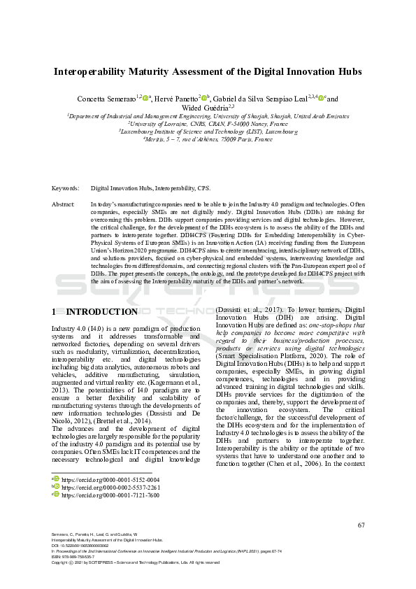 (PDF) Interoperability Maturity Assessment of the Digital Innovation Hubs
