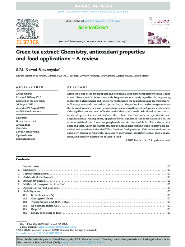 (PDF) Green tea extract: Chemistry, antioxidant properties and food ...