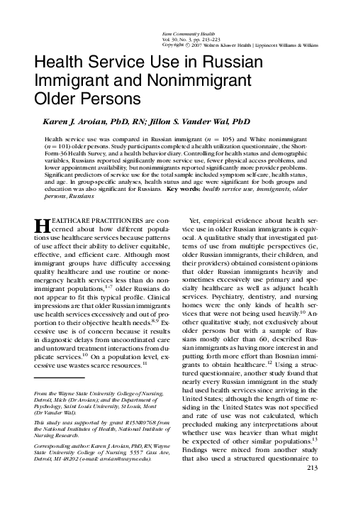 (PDF) Health Service Use in Russian Immigrant and Nonimmigrant Older ...