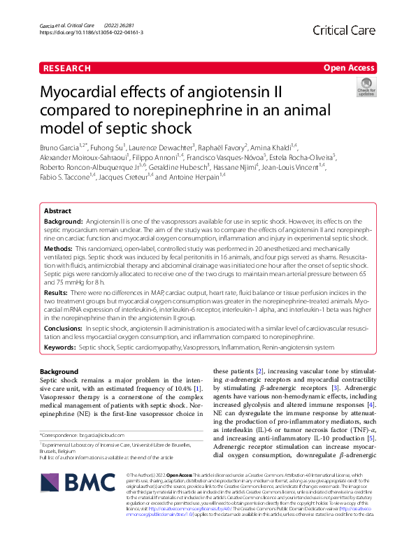 (PDF) Myocardial effects of angiotensin II compared to norepinephrine ...