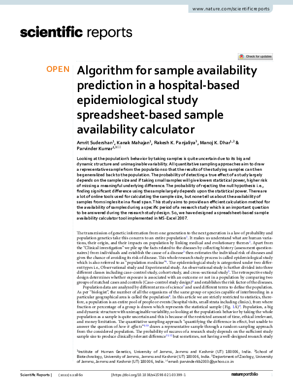 (PDF) Algorithm for Sample Availability Prediction in a Hospital based ...