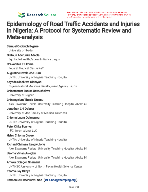 (PDF) Epidemiology of Road Traffic Accidents and Injuries in Nigeria A
