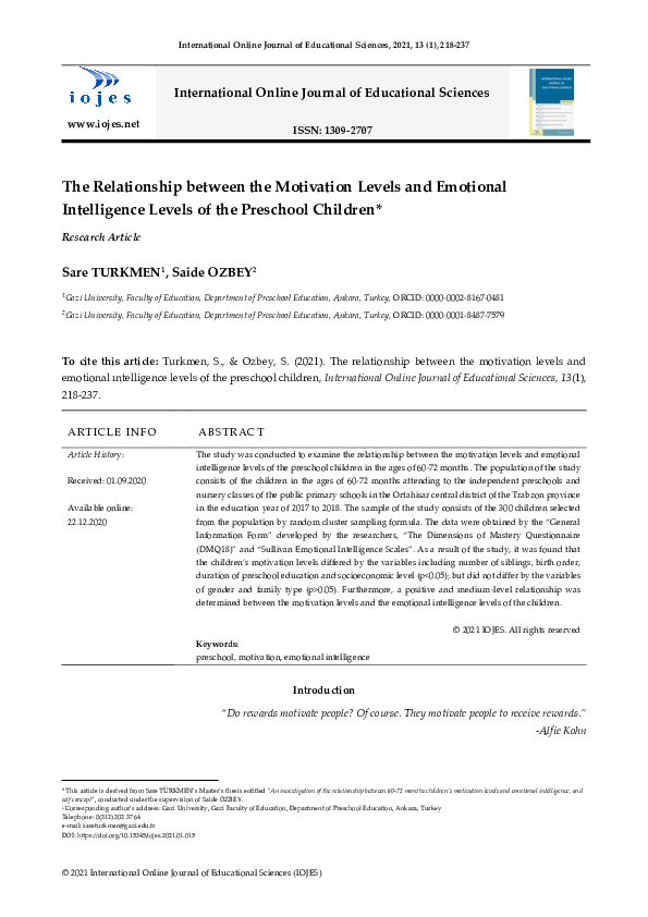 (PDF) The Relationship between the Motivation Levels and Emotional ...