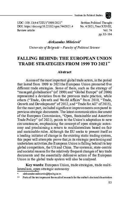 (PDF) Fallingbehind: The European Union Trade Strategies from 1999 to 2021