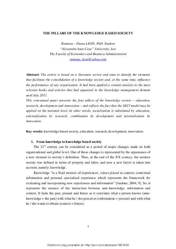 (PDF) The Pillars of the Knowledge Based Society