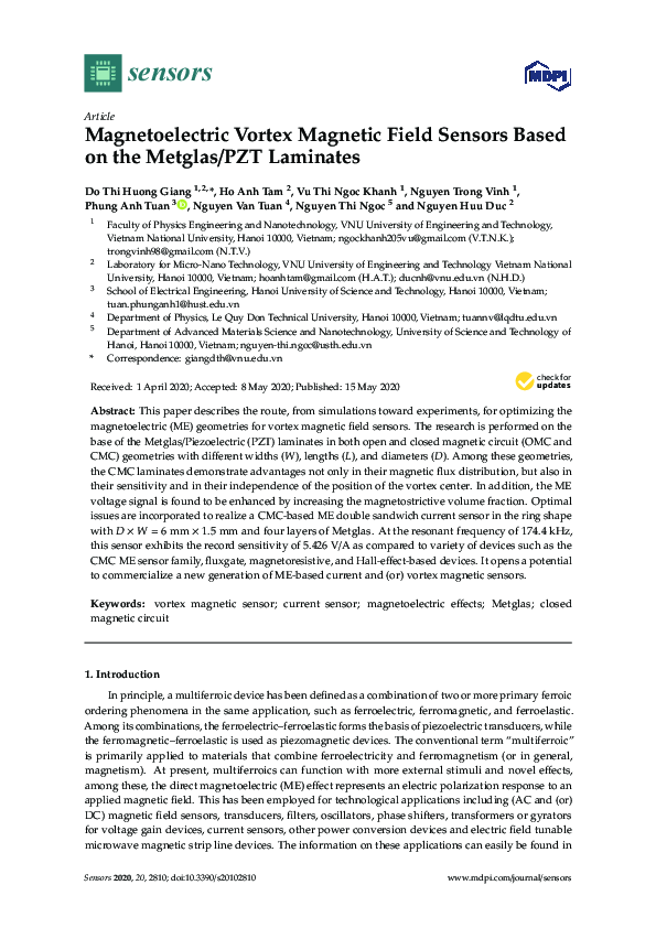 (PDF) Magnetoelectric Vortex Magnetic Field Sensors Based on the ...