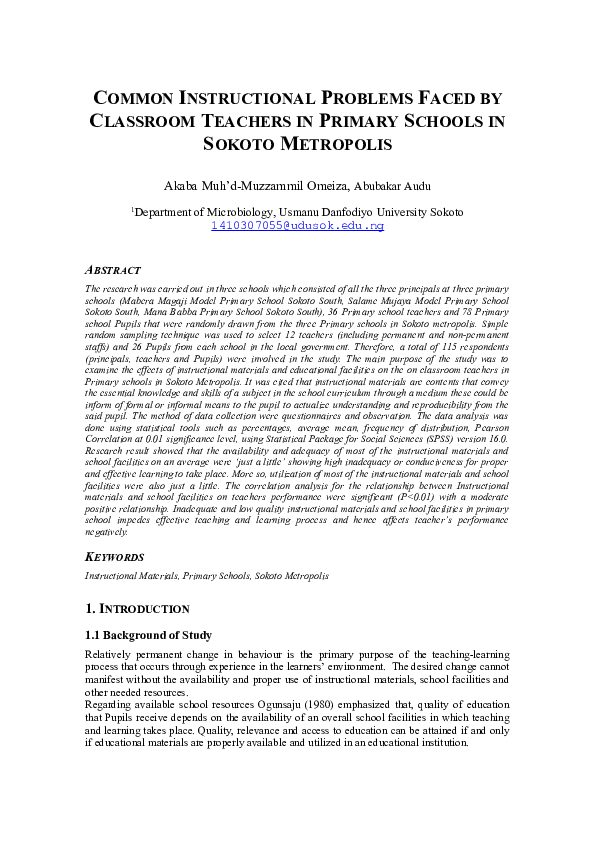 (DOC) Common Instructional Problems Faced by Classroom Teachers in ...