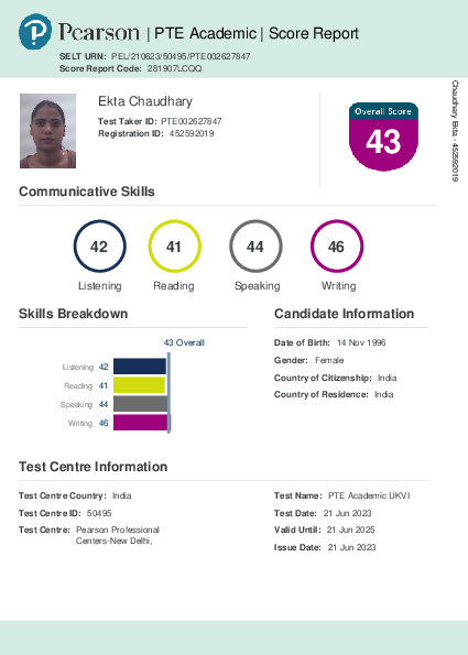 (PDF) Score Report | PTE Academic