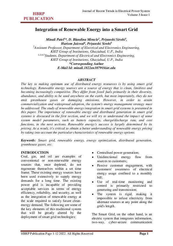 (PDF) Integration of Renewable Energy into a Smart Grid