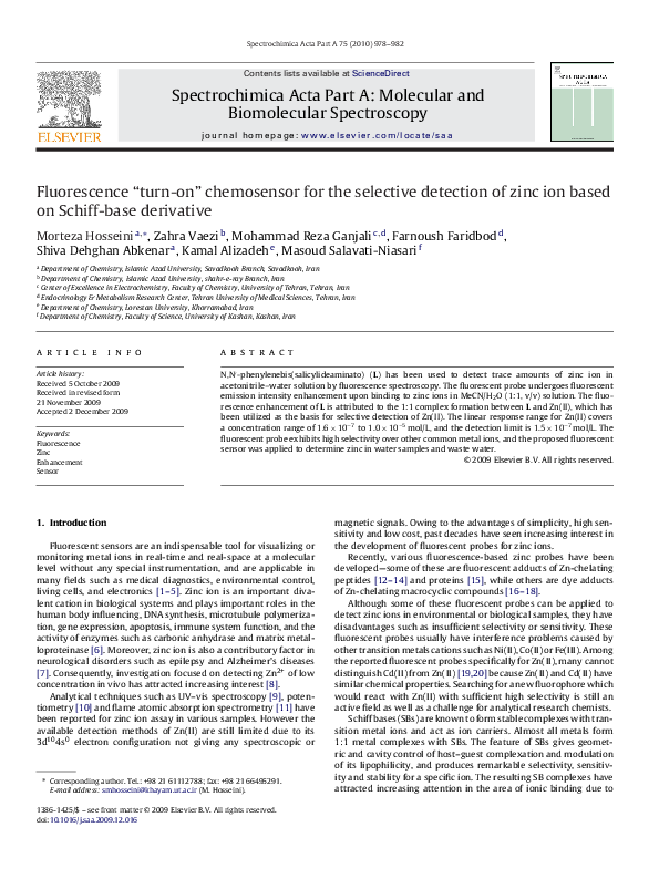 (PDF) Fluorescence “turn-on” chemosensor for the selective detection of ...
