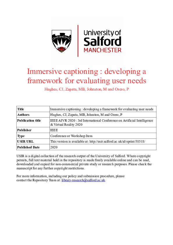 (PDF) Immersive Captioning: Developing a framework for evaluating user ...