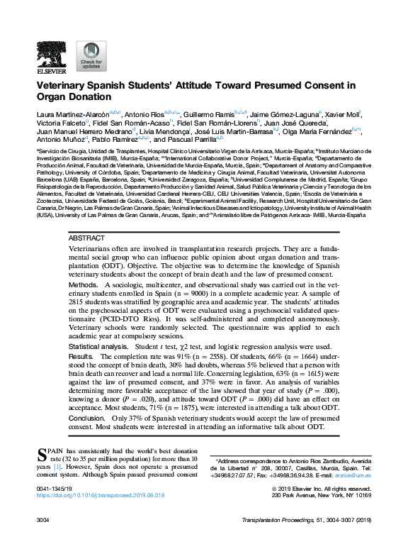 (PDF) Veterinary Spanish Students’ Attitude Toward Presumed Consent in