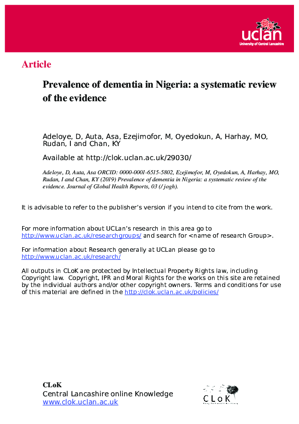  pdf prevalence of dementia in nigeria a systematic review of the