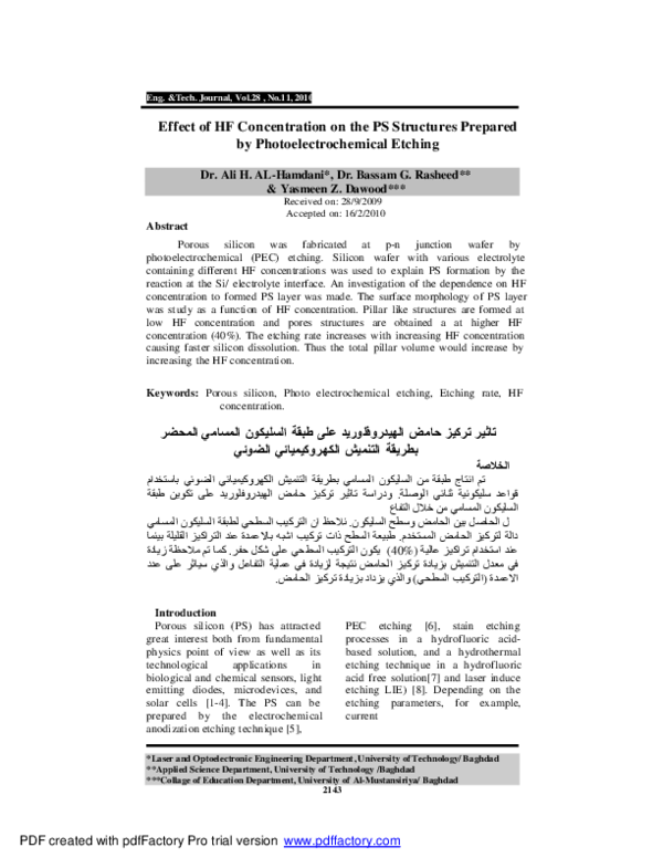 (PDF) Effect of HF Concentration on the PS Structures Prepared by ...