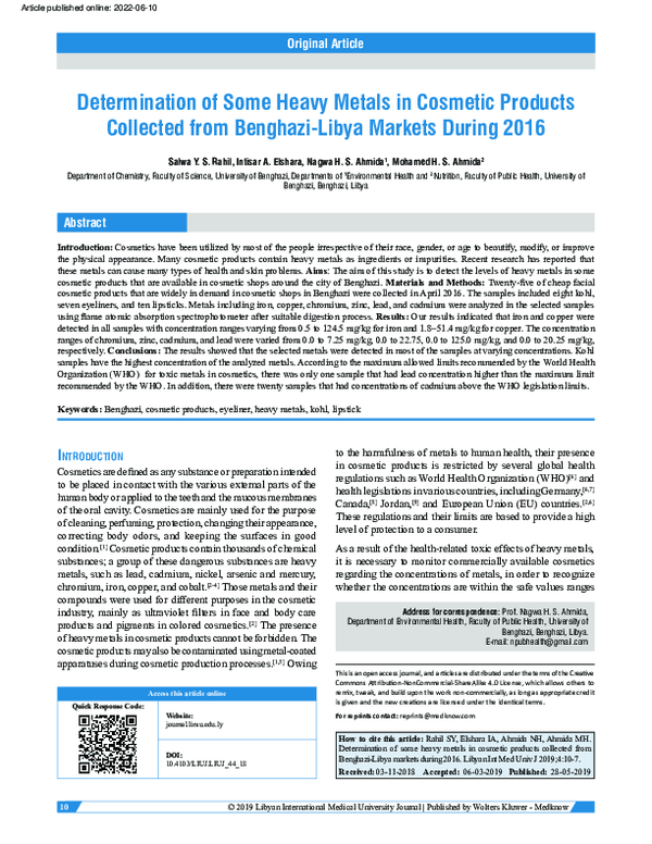 (PDF) Determination of some heavy metals in cosmetic products collected ...