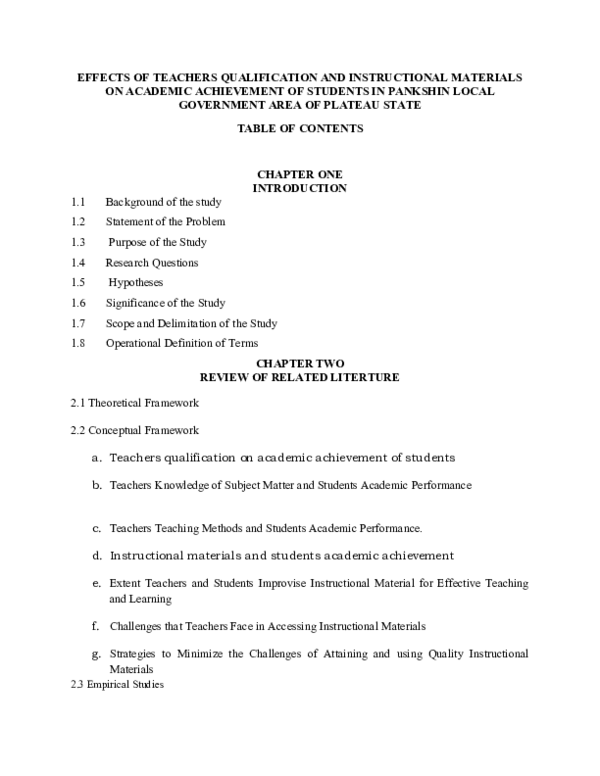 (DOC) EFFECTS OF TEACHERS QUALIFICATION AND INSTRUCTIONAL MATERIALS ON ...