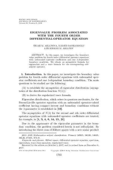 (PDF) Eigenvalue problem associated with the fourth order differential ...