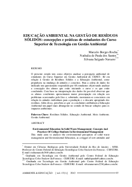 (PDF) EDUCAÇÃO AMBIENTAL NA GESTÃO DE RESÍDUOS SÓLIDOS: concepções e ...