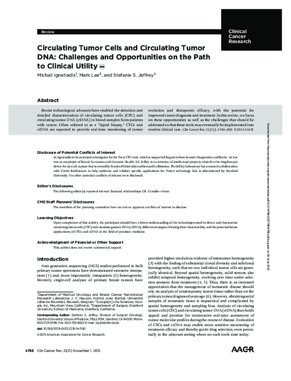 (PDF) Circulating Tumor Cells and Circulating Tumor DNA