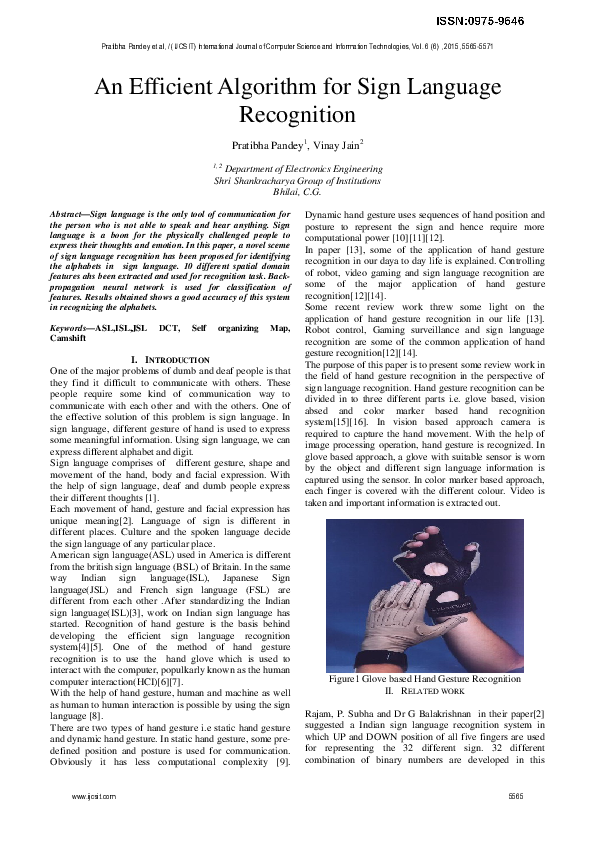 (PDF) An Efficient Algorithm for Sign Language Recognition