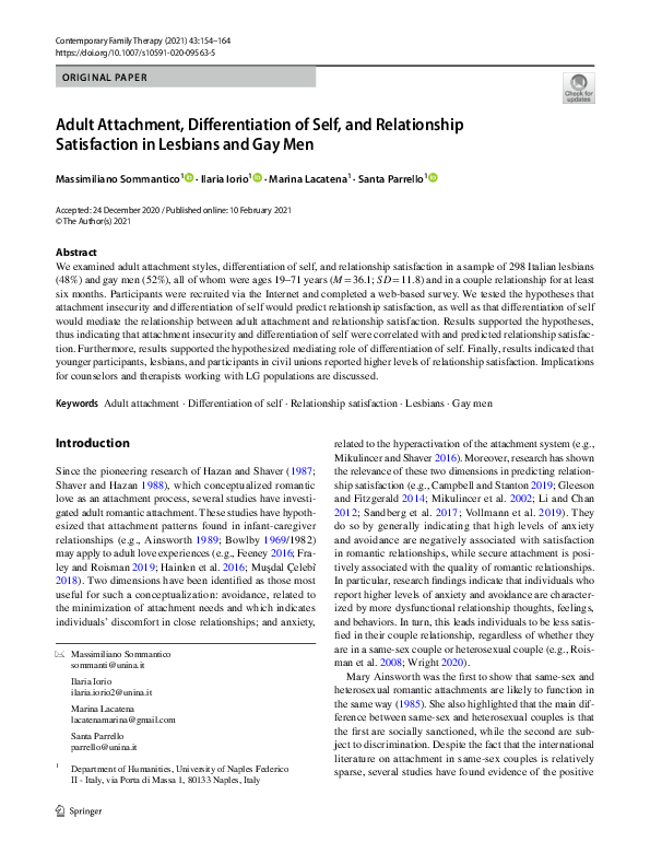 (PDF) Adult Attachment, Differentiation of Self, and Relationship ...